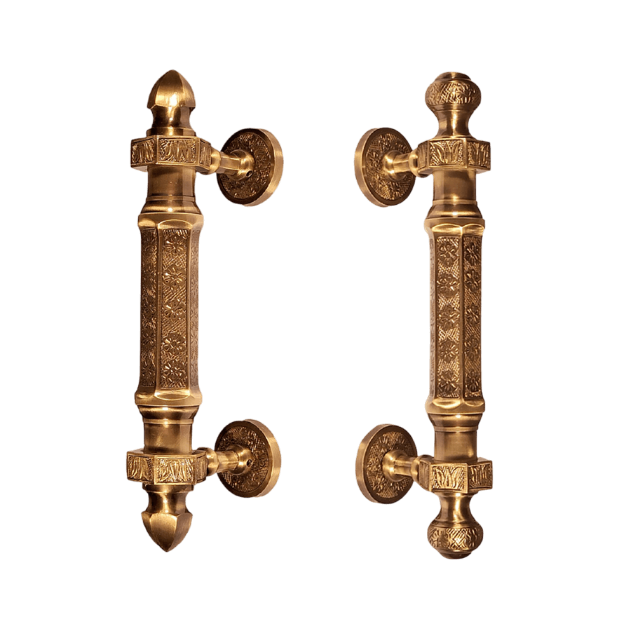 FANCY BRASS EMBOSSED DOOR HANDLE (ANTIQUE)